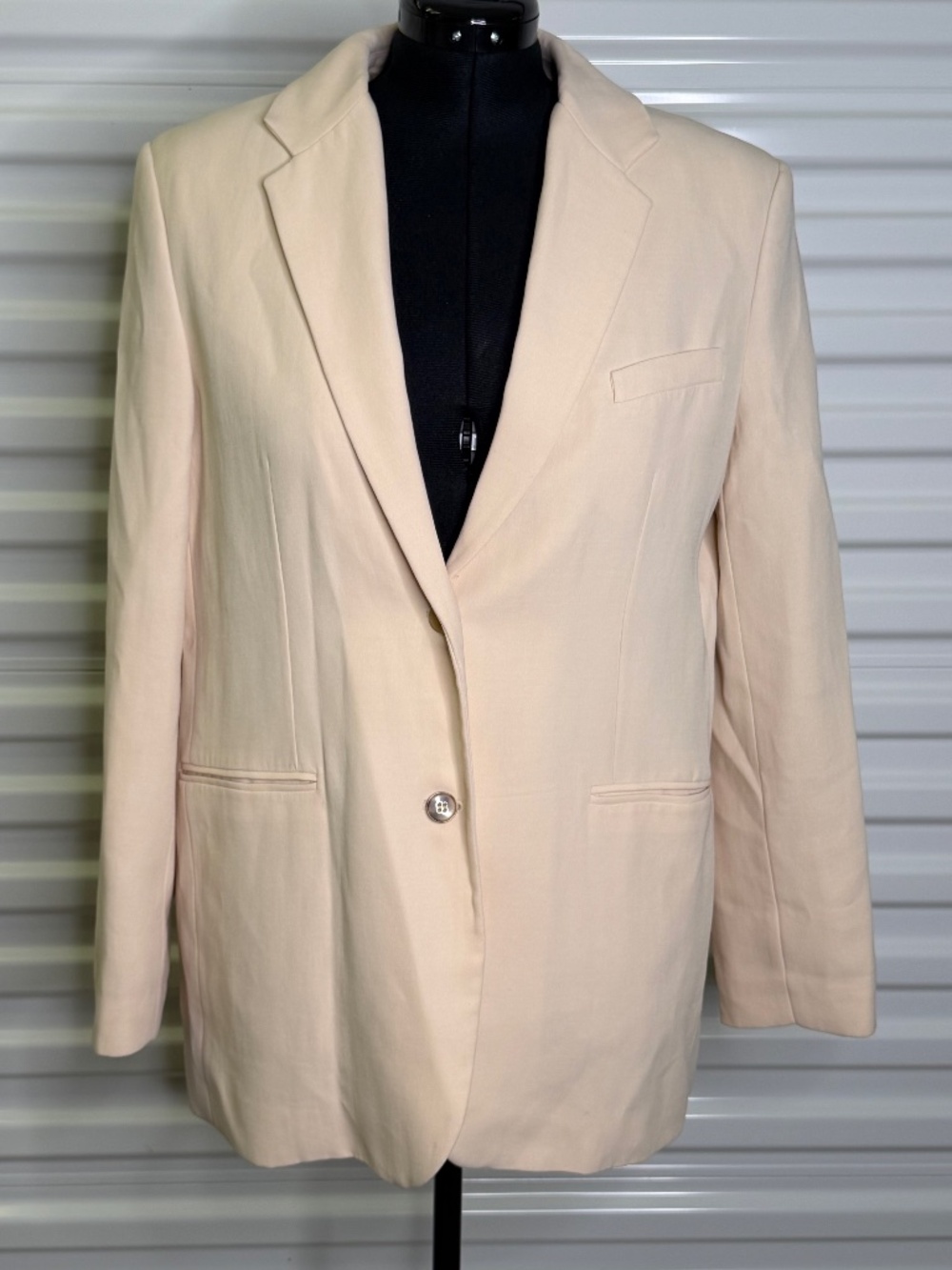 Zara Oversized Straight Cream Blazer Womens M Double Button